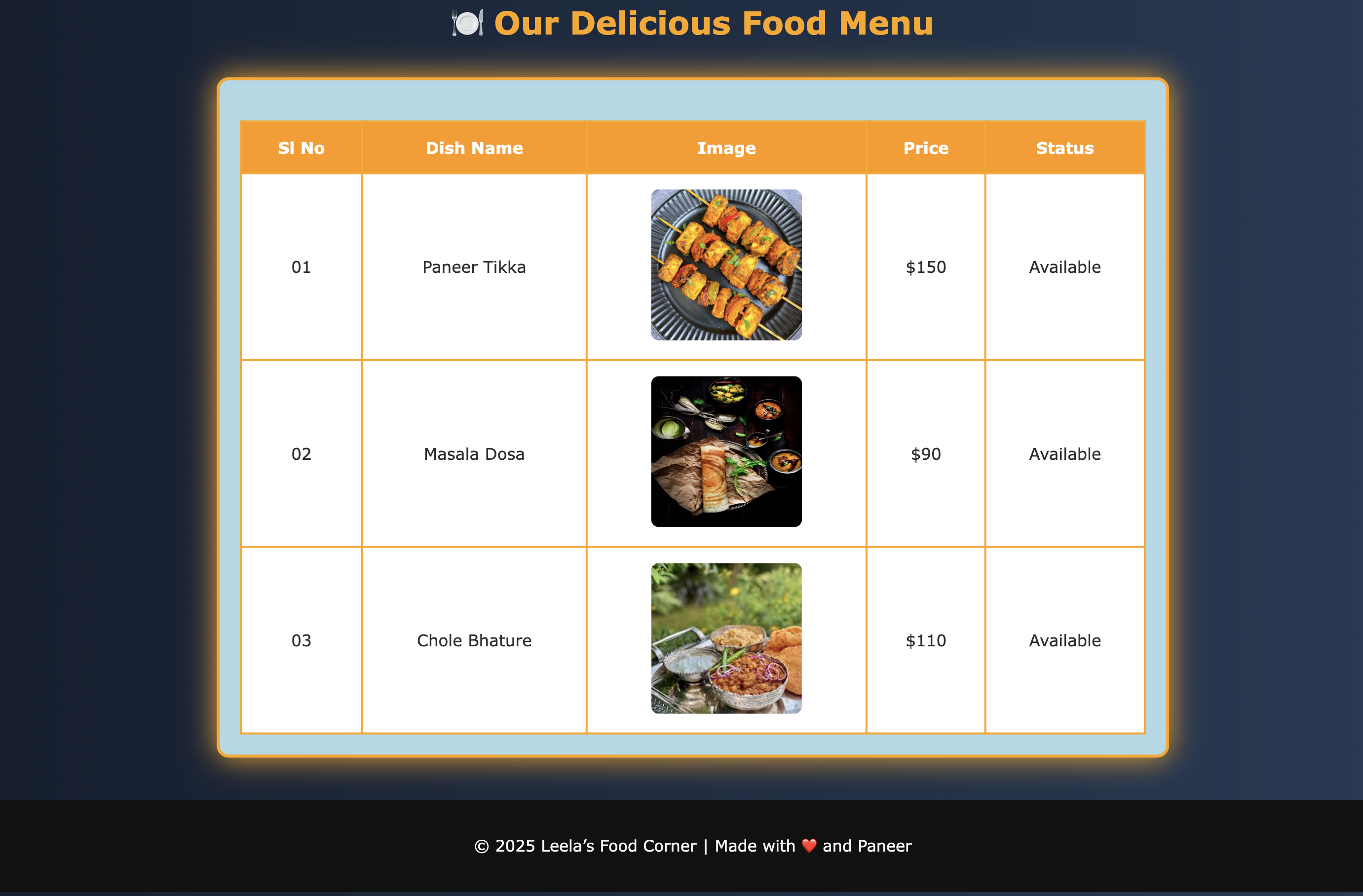 Stylish Food Menu Webpage 🍽️