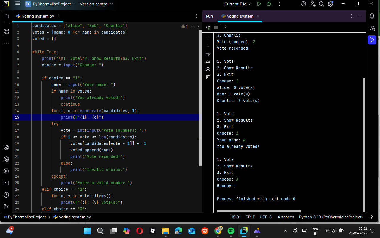 Console Voting Program