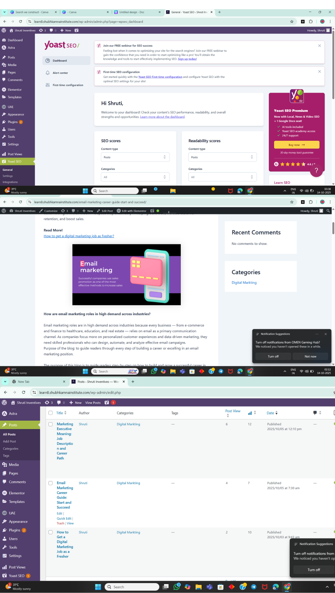 Created Blog on a WordPress Website.