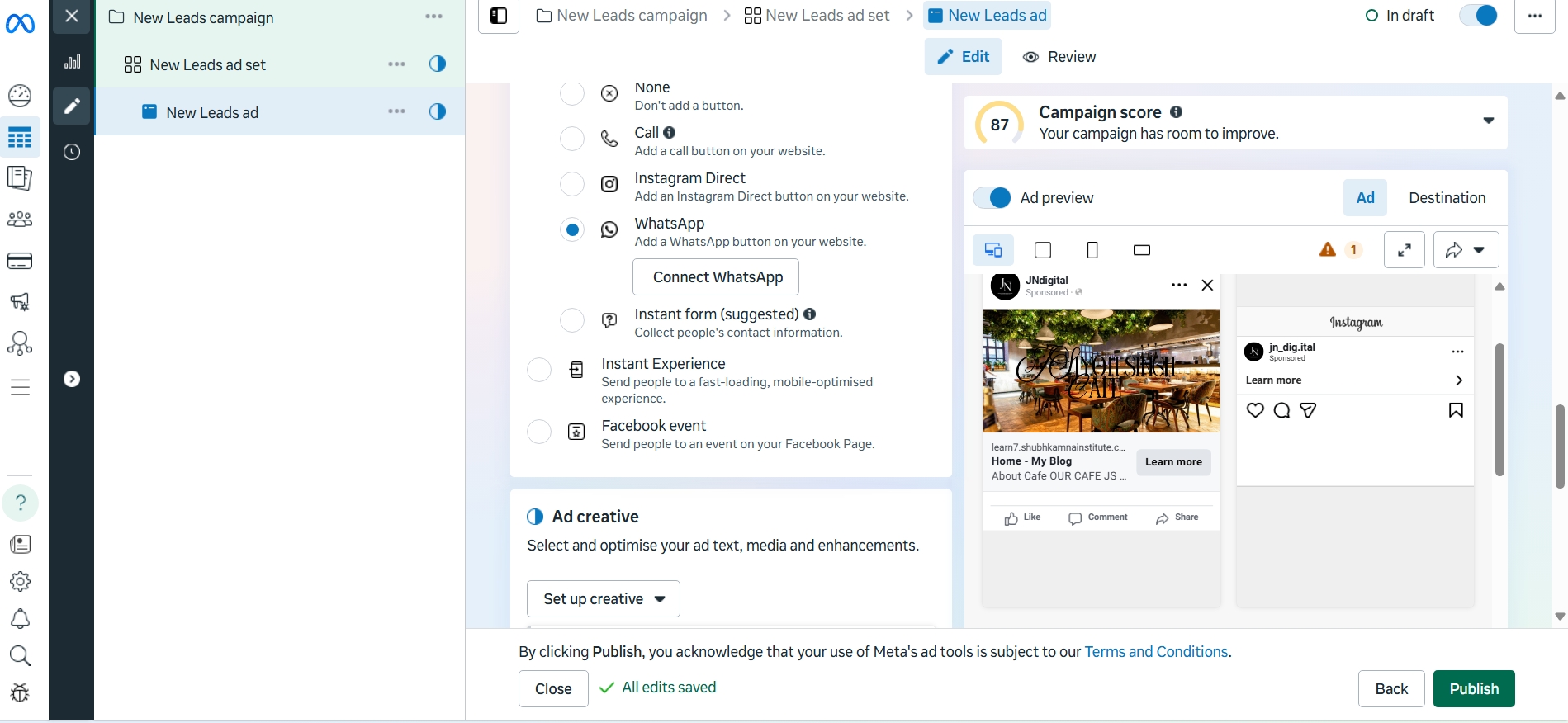 my facebook lead ad page