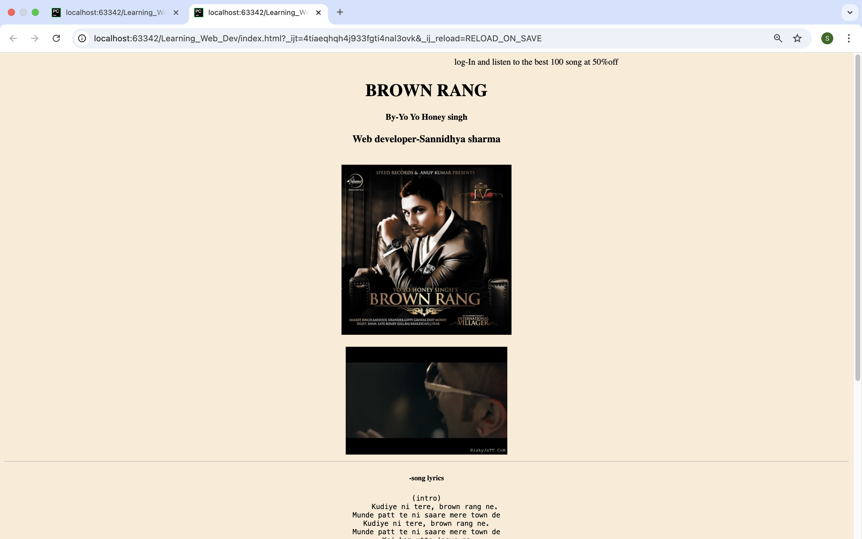 Music Lyrics Web Page (HTML Project)