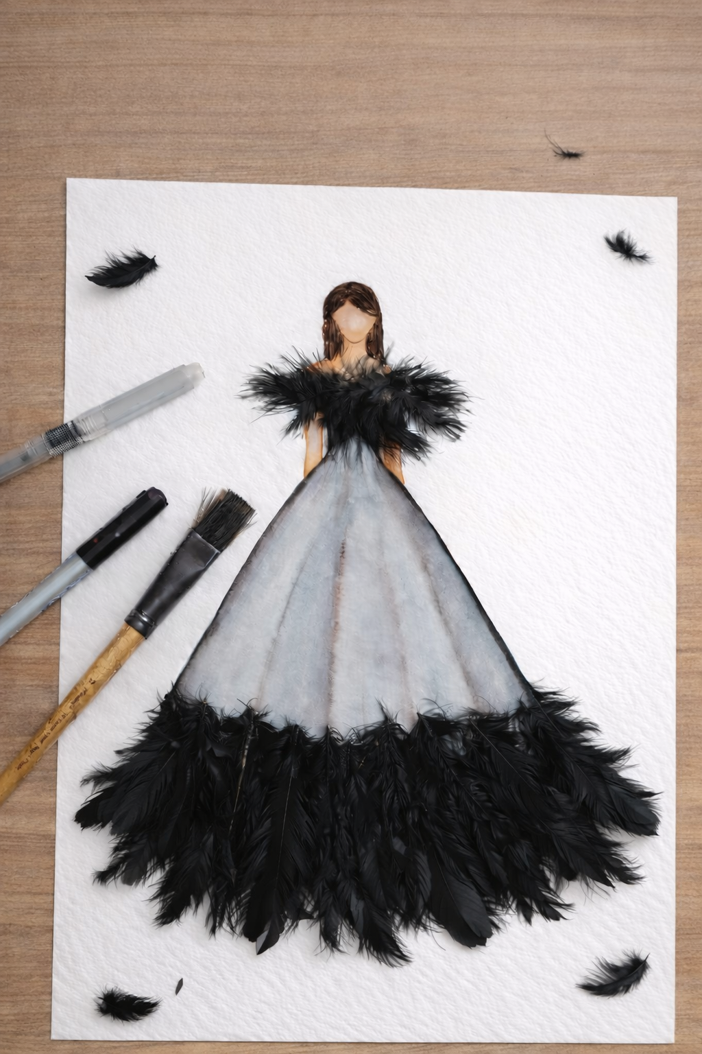 Textured fashion illustration with feathers 🪶